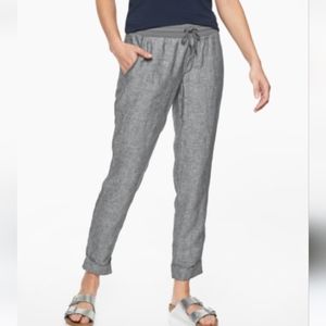 Athleta Bali Linen Jogger Pant Drawstring Cuffed Hem Ankle Crop 10 Gray
